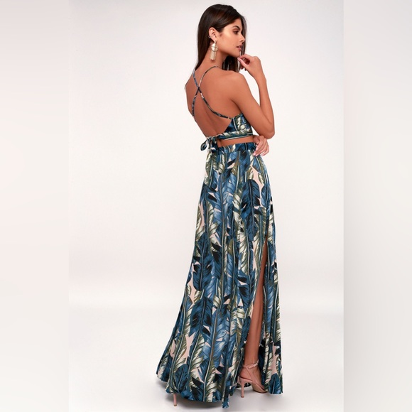 NEW Blue Leaf Print Two-Piece Maxi Dress - Picture 2 of 10